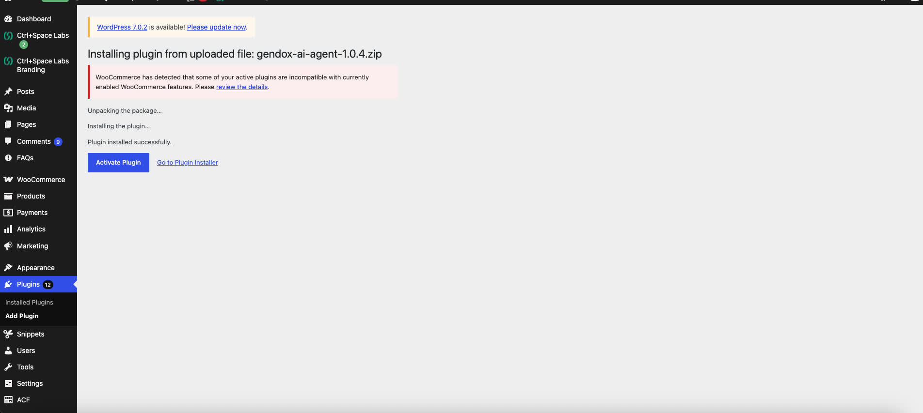 Activate the plugin after install